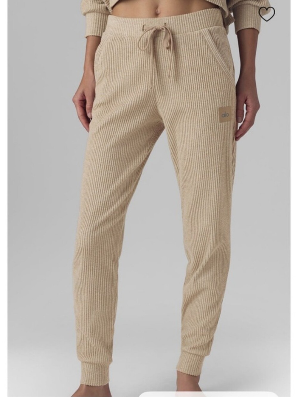 ALO Yoga Ribbed Jogger Sweatpants Pants in Beige Gravel Medium